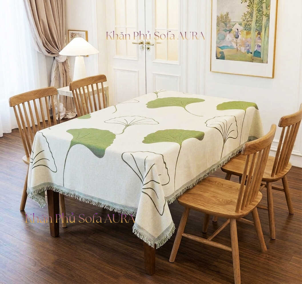 khăn trải bàn lá xanh đẹp