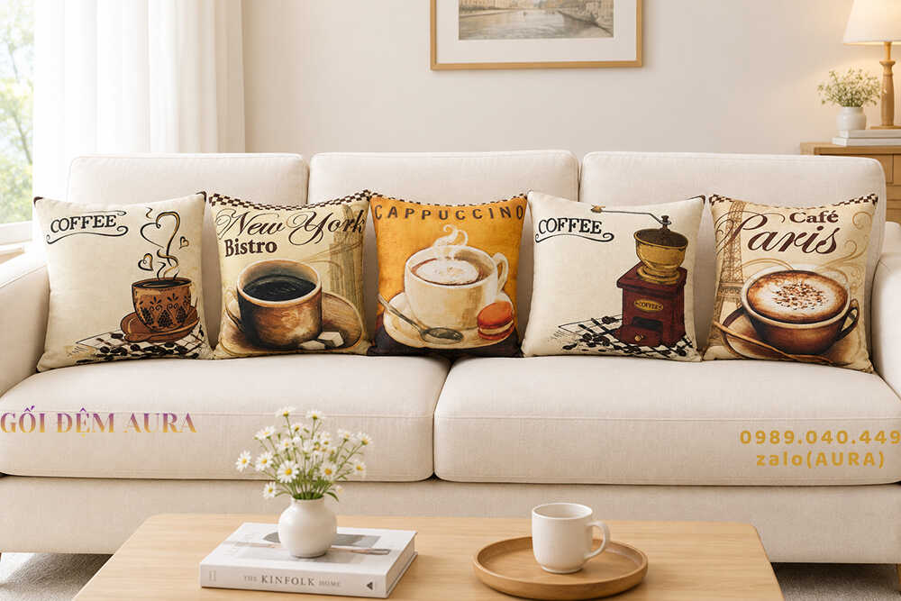 gối tựa lưng sofa gu cafe mới