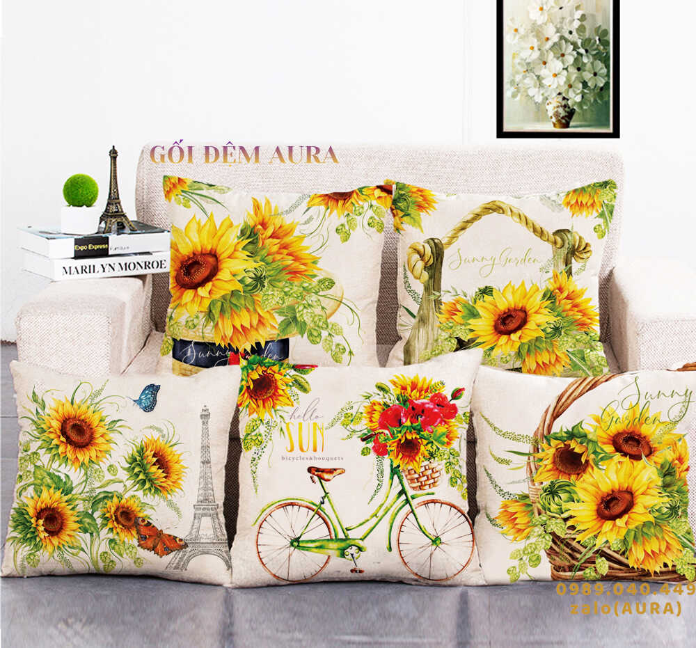 gối tựa lưng sofa hoa hướng dương vàng gối tựa lưng sofa hoa hướng dương vàng