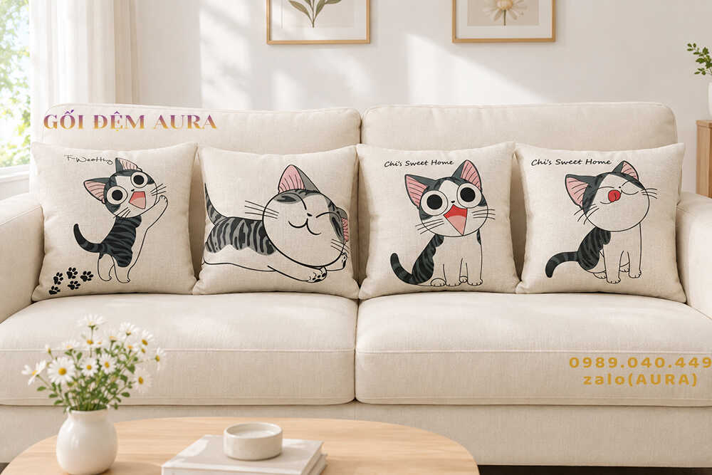 gối tựa lưng sofa mèo chi mới
