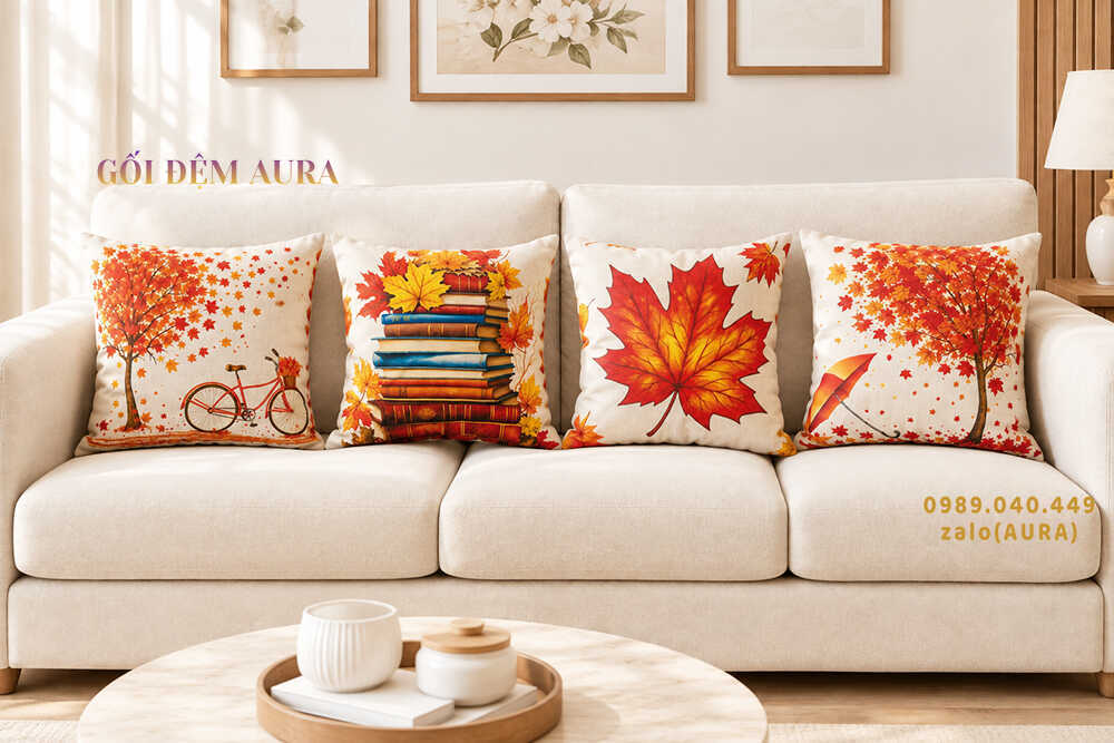 gối tựa sofa mùa thu