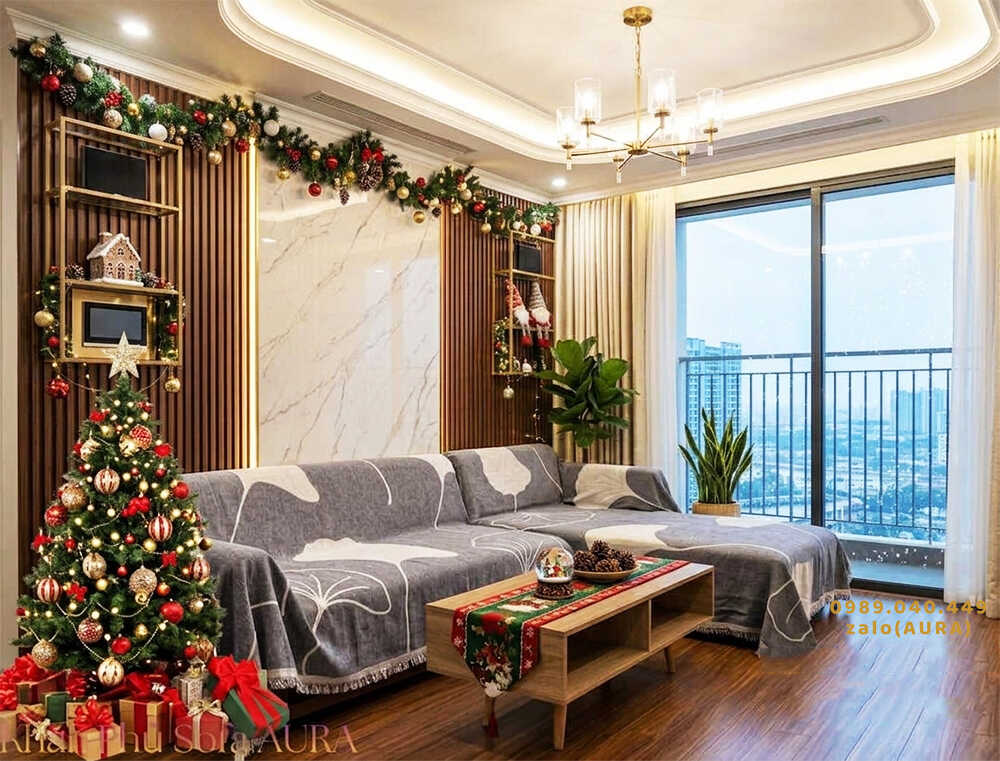 khăn phủ sofa góc lá xám giáng sinh
