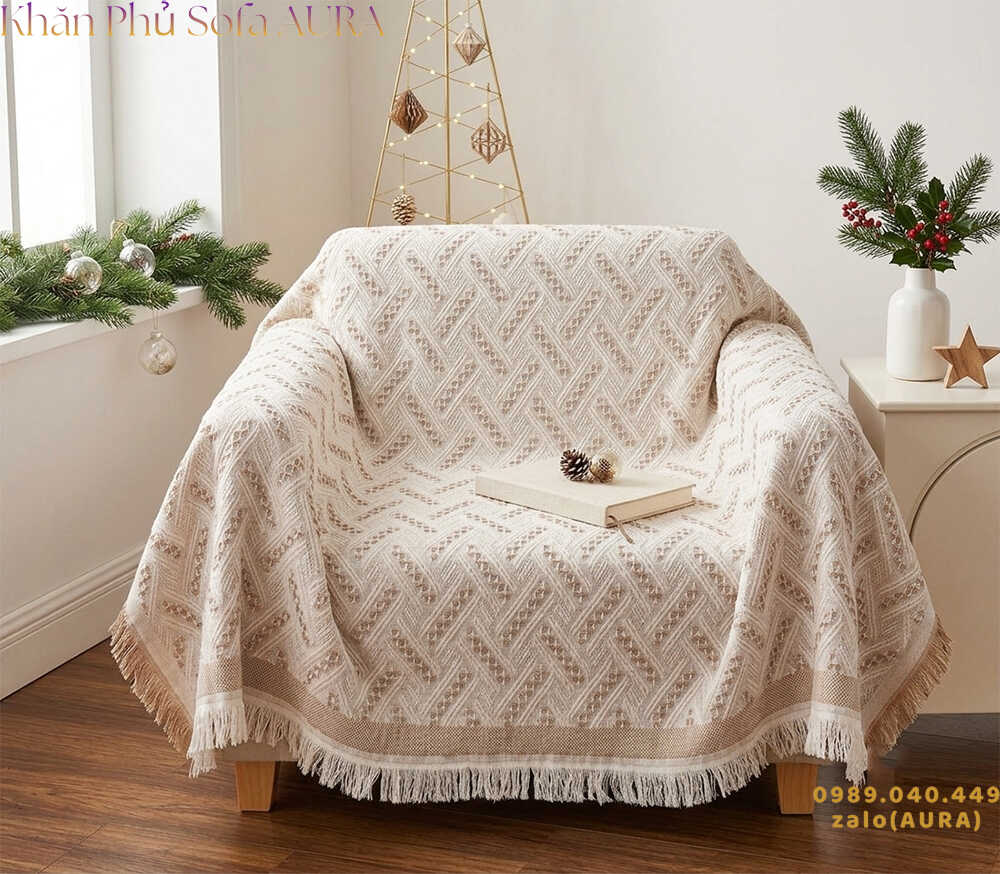 khăn sofa đơn màu kem noel