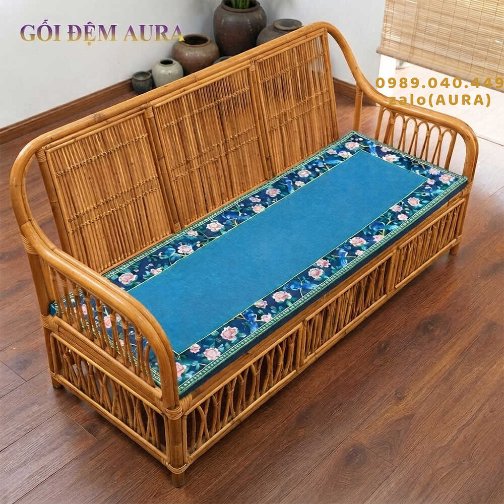 nệm lót ghế sofa dài hoa xanh nệm lót ghế sofa dài hoa xanh