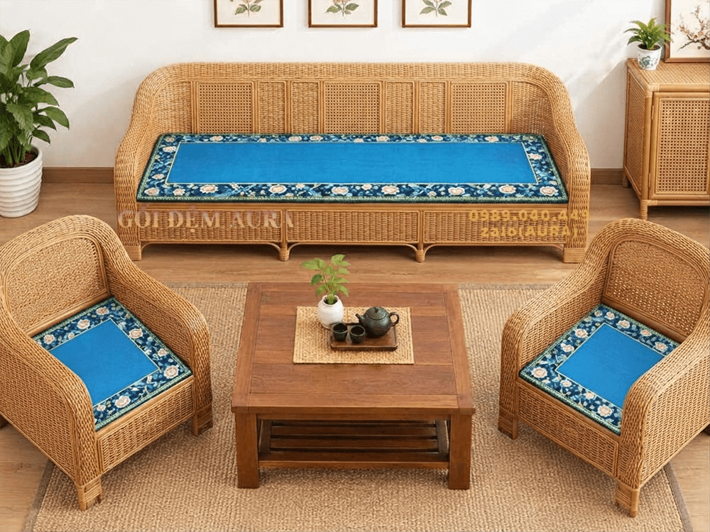 nệm lót ghế sofa dài hoa xanh nệm lót ghế sofa dài hoa xanh