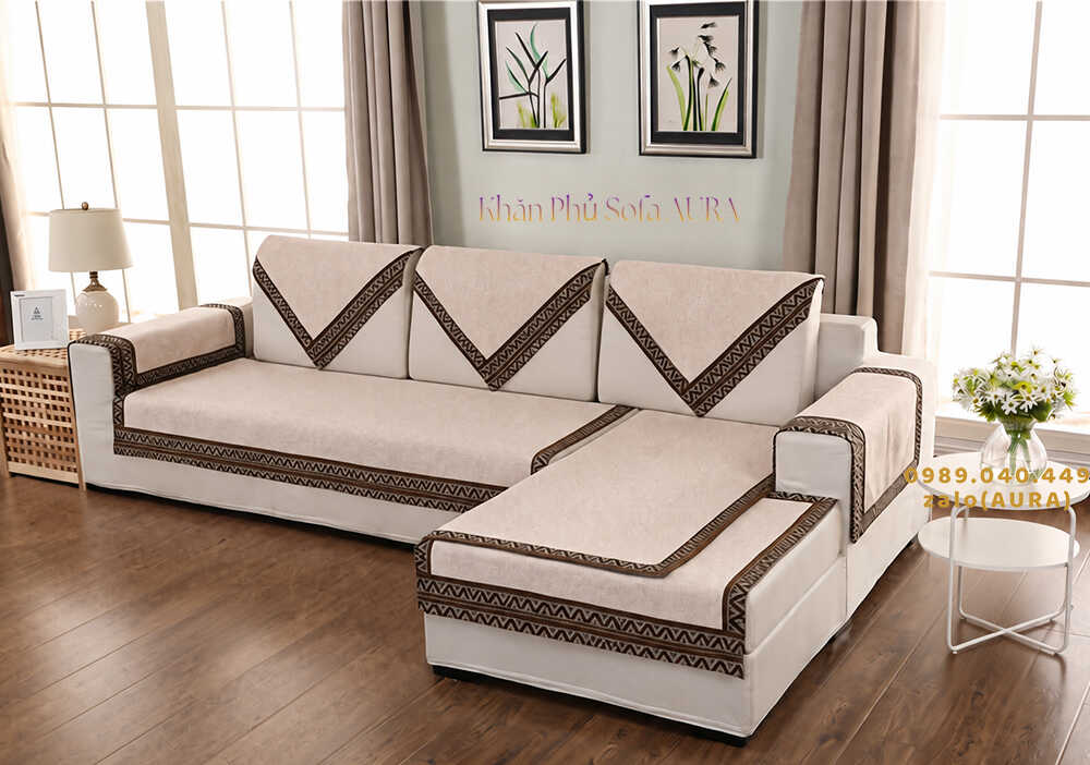 thảm trải sofa góc màu kem